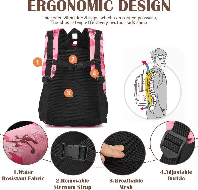 SunForMorning Kids Tactical Backpack Army Molle Bookbag Military Boys Backpack for School, Outdoor, Camping, Pink CM - Image 5